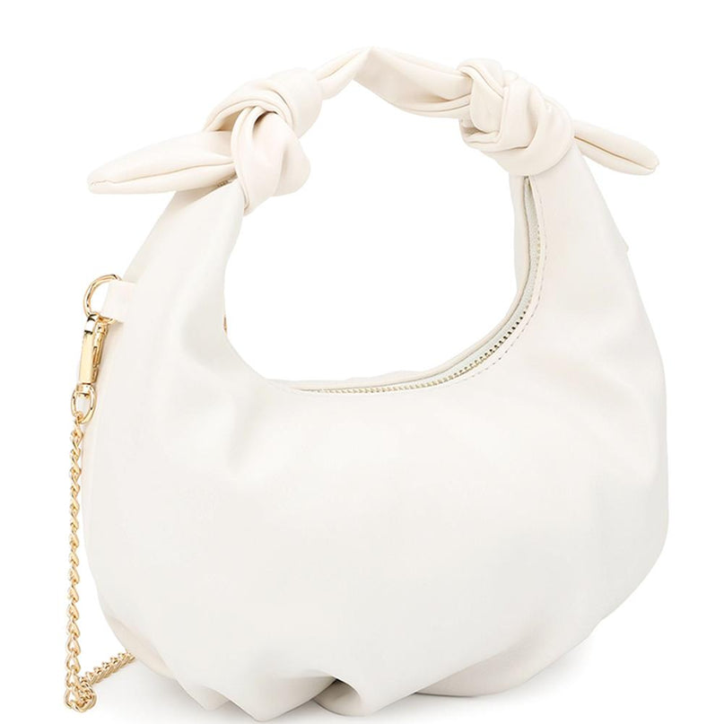 White Smooth Round Handle Zipper Bag - Elegance in Every Hold